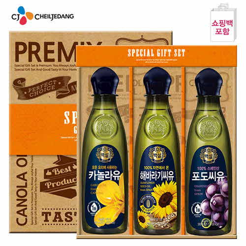 CJ 백설카놀라유 해바라기유 포도씨유(3종)-상하.쇼핑백