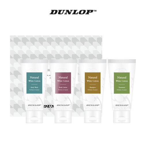 [던롭]내추럴 화이트 코튼 트래블 키트 4종 (샴푸,트리트먼트,바디워시,바디로션 각50ml)