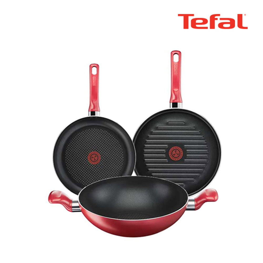 [테팔] 퍼펙트 레드 프라이팬 3종세트(프라이팬 24cm + 그릴팬 28cm + 양수볶음팬 28cm) Perfectred_F24GF28HF28