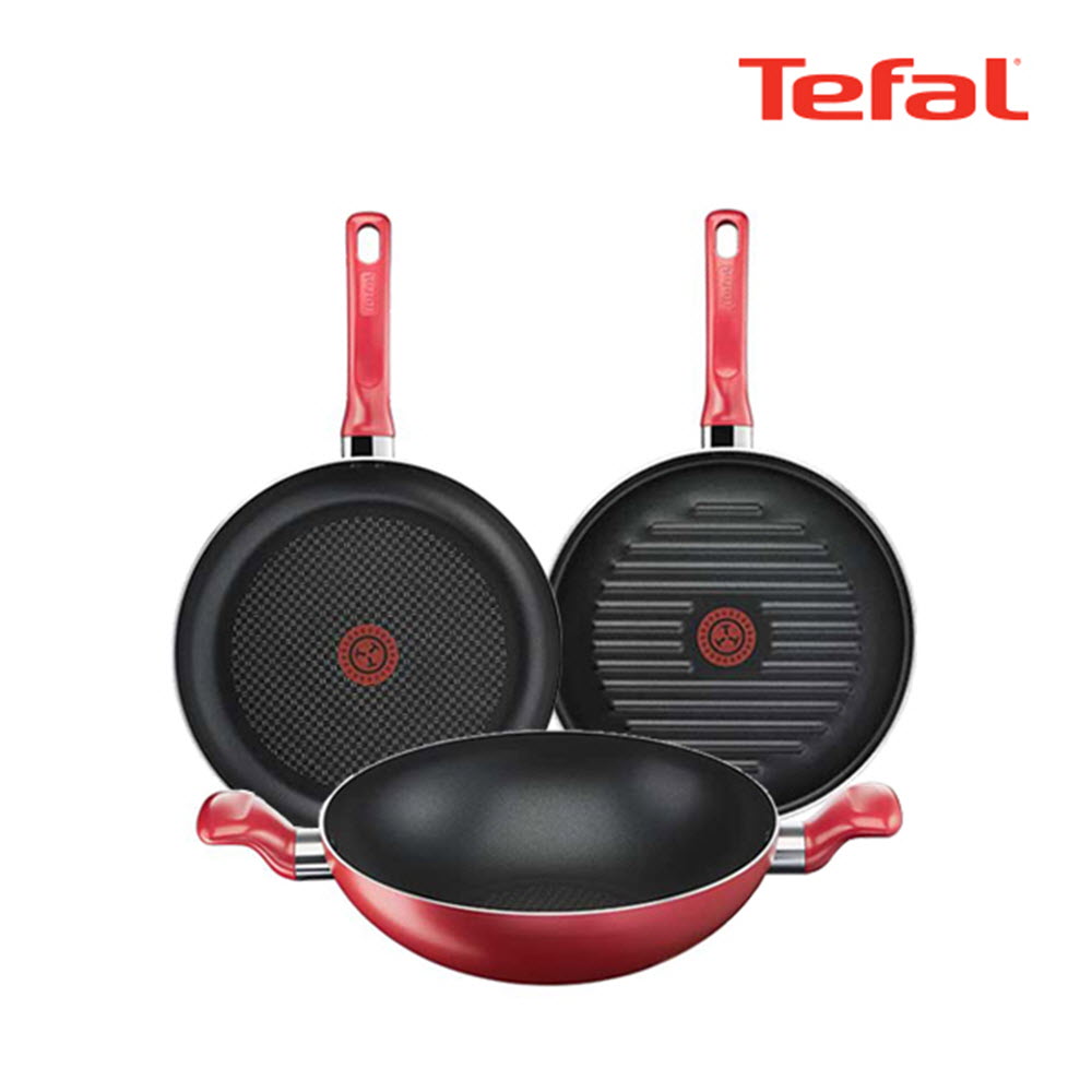 [테팔] 퍼펙트 레드 프라이팬 3종세트(프라이팬 28cm + 그릴팬 28cm + 양수볶음팬 28cm) Perfectred_F28GF28HF28