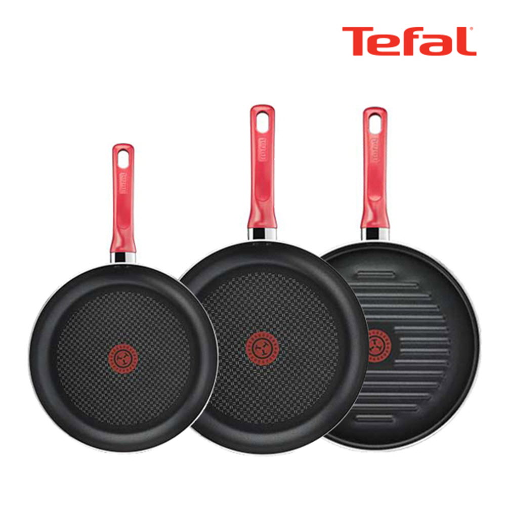 [테팔] 퍼펙트 레드 프라이팬 3종세트(프라이팬 24cm, 28cm + 그릴팬 28cm) Perfectred_F24F28GF28