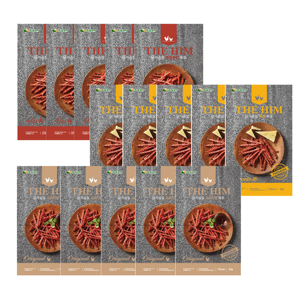 더힘 닭가슴살 육포 3종세트 (오리지널5ea+치즈맛5ea+매운맛5ea)