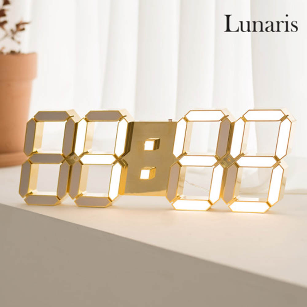 국산 루나리스 24K 금도금 샴페인골드 3D LED 벽시계 LG전구 38cm