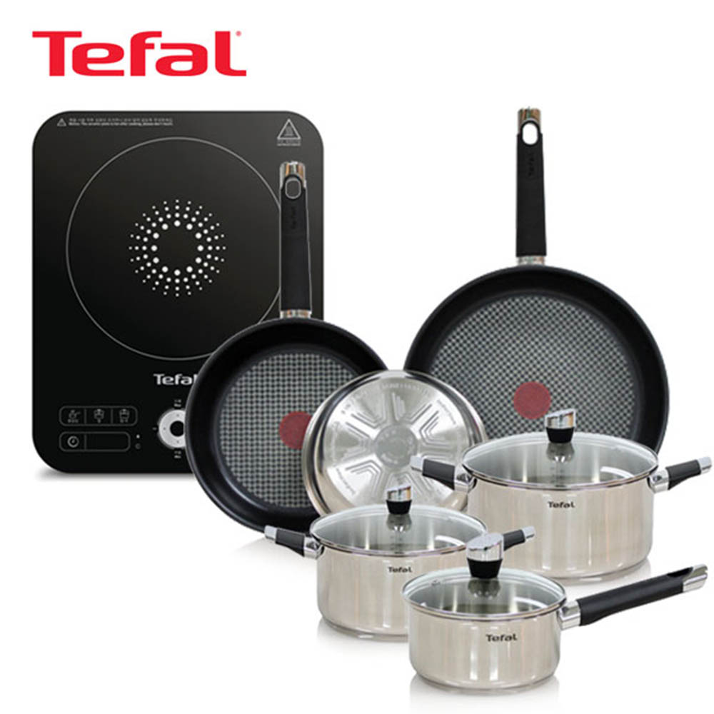 [테팔] 스피디 1구 인덕션 레인지+이모션 프라이팬 20cm+24cm+28cm+냄비 편수 16cm+양수 20cm+24cm IH7218EM048S6P04