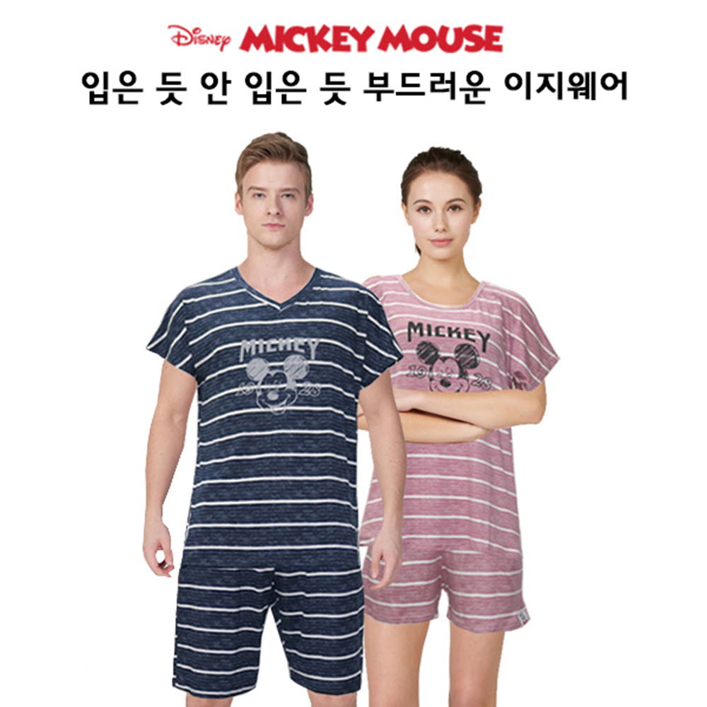 디즈니 남녀 미키마우스 스트라이프 커플 반팔 이지웨어 M405