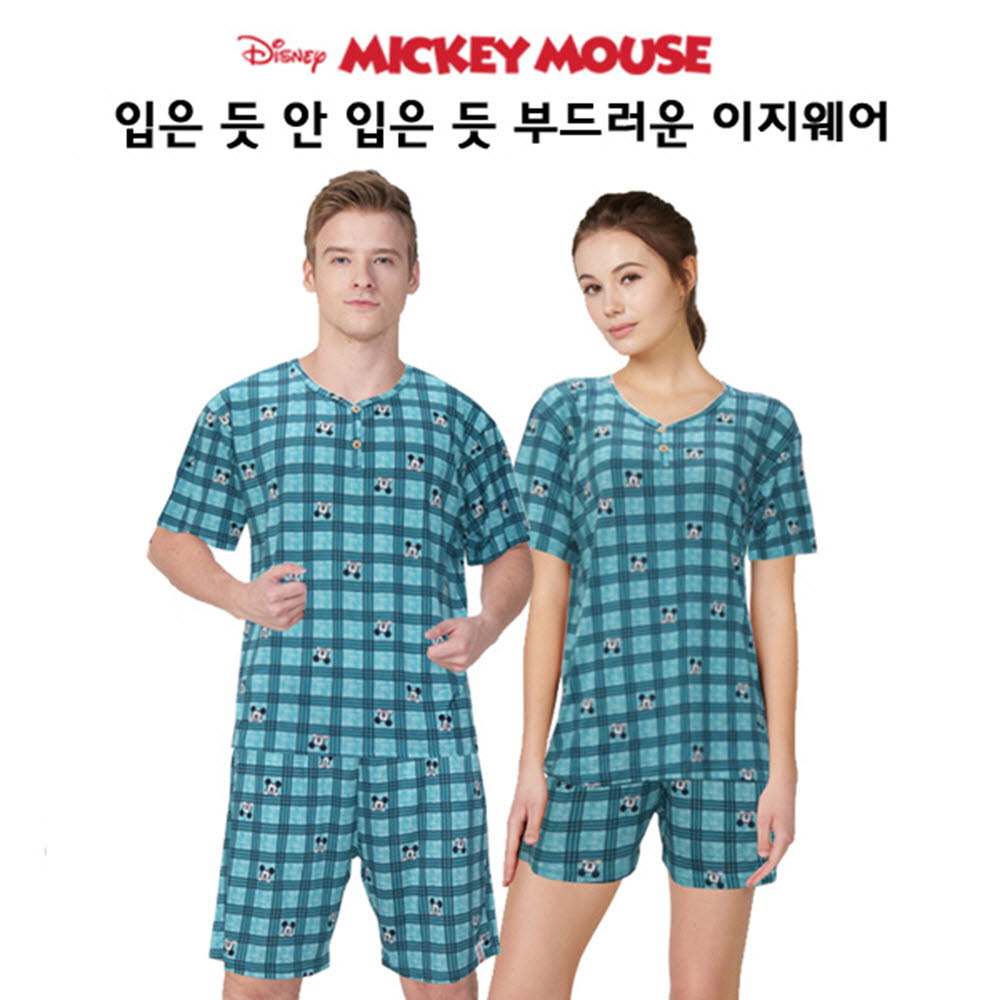 디즈니 남녀 미키 체크패턴 커플 반팔 이지웨어/상하의 M409