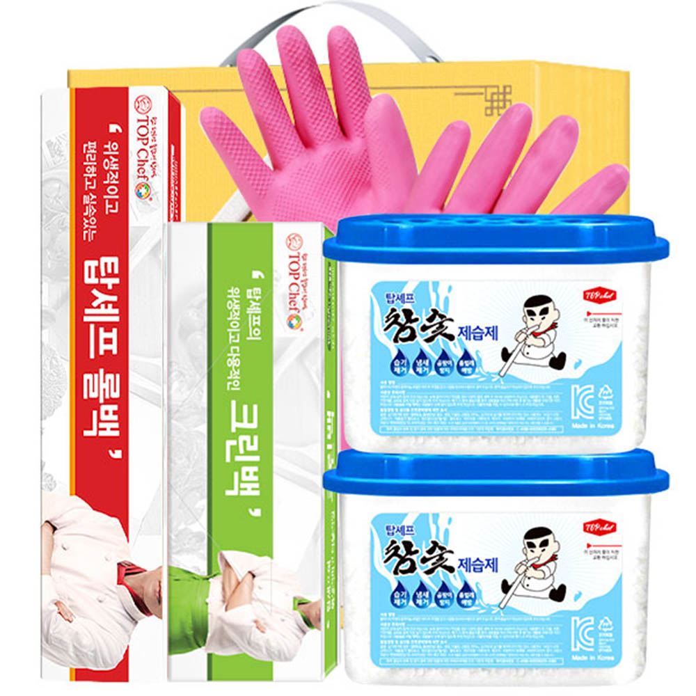 탑셰프 롤백100매 크린백 비닐고무장갑32cm 참숯제습제2P(5종)
