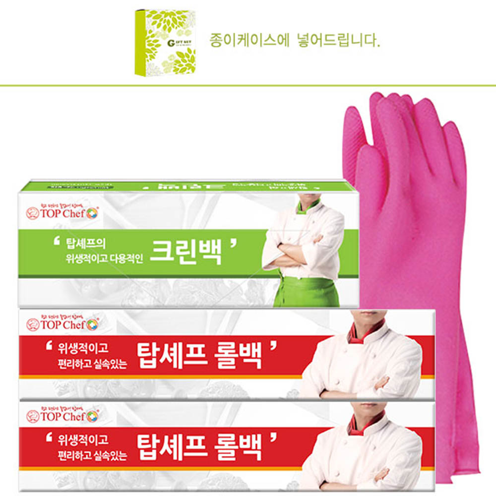탑셰프 롤백100매2P 크린백 비닐고무장갑32cm(4종)