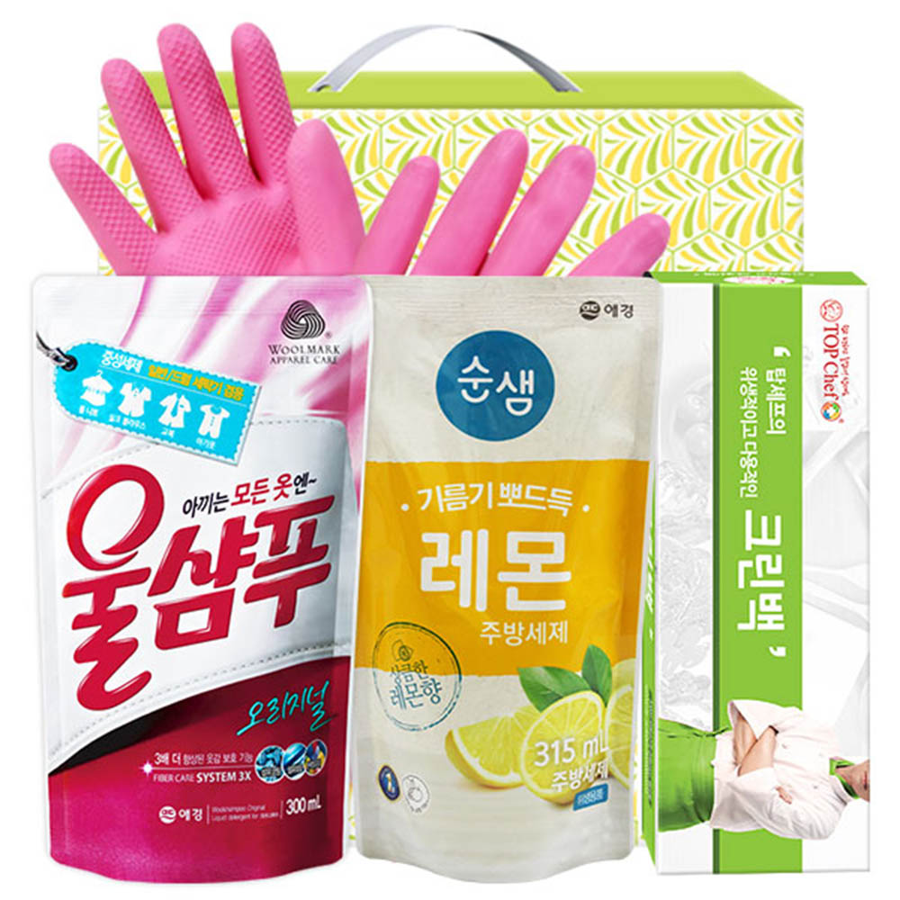 애경 울샴푸 순샘레몬315리필 크린백 비닐고무장갑32cm(4종)