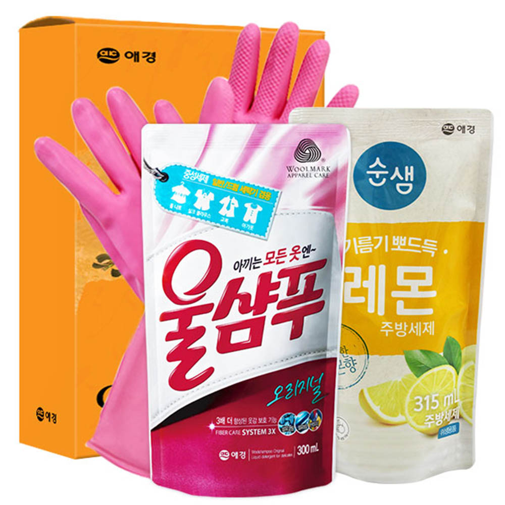 애경 울샴푸 순샘레몬315리필 비닐고무장갑32cm(3종)