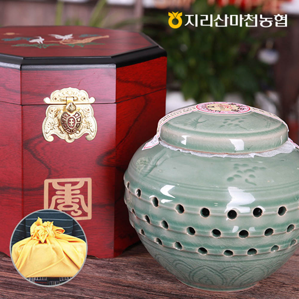 [지리산마천농협] 도자기꿀 선물세트(팔각01호) 1kg+고급목함+황금보자기