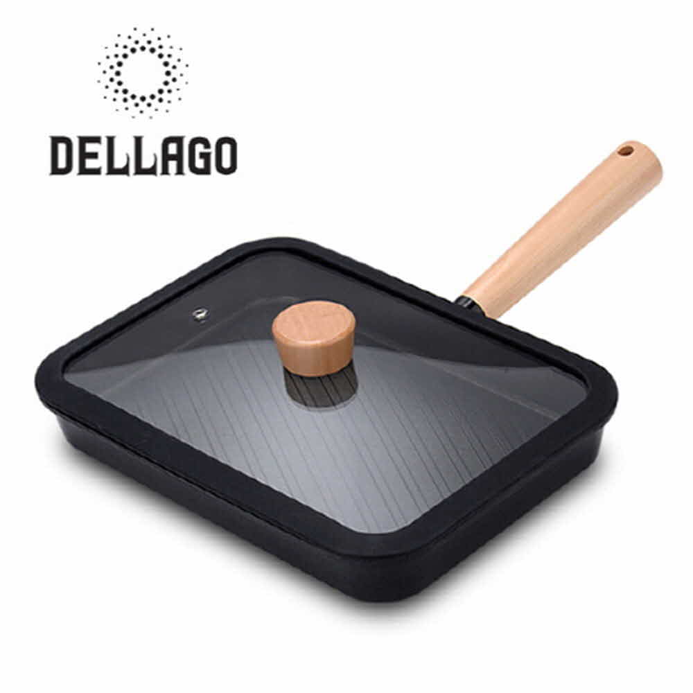 [델라고]쿠치나 오일로드 IH 우드 사각그릴팬 28cm+실리콘멀티커버