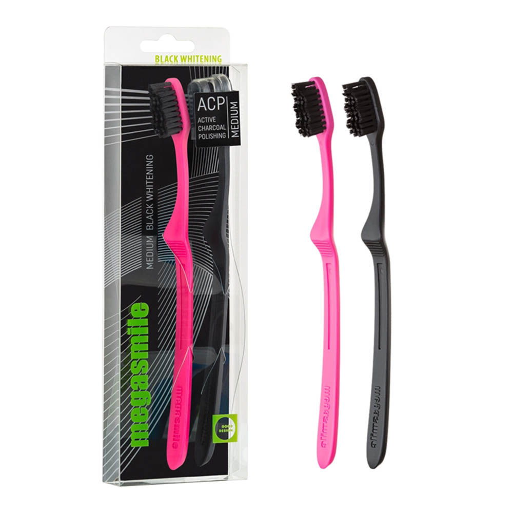 메가스마일 Black 화이트닝 칫솔 2개 1세트(1컬러+1블랙)
