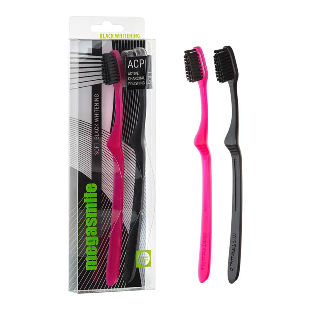 메가스마일 소프트 Black 화이트닝 칫솔 2개 1세트(1컬러+1블랙)