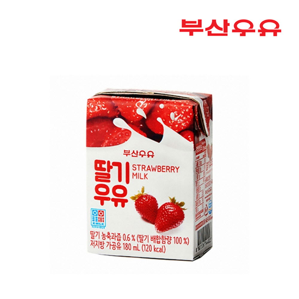 부산우유 딸기멸균우유180ml x 24팩