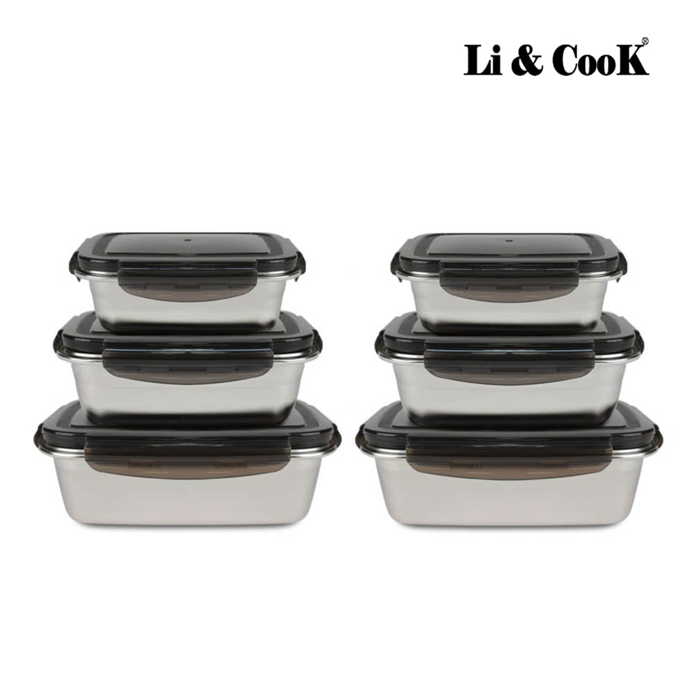 리앤쿡 스테인레스 304 밀폐용기 6종(400ml 2개, 600ml 2개, 1000ml2개)