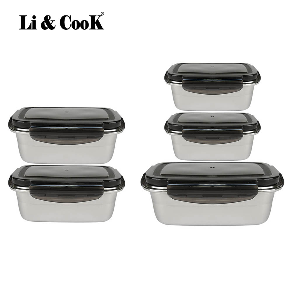 리앤쿡 스테인레스 304 밀폐용기 5종(400ml 2개, 600ml 2개, 1000ml1개)