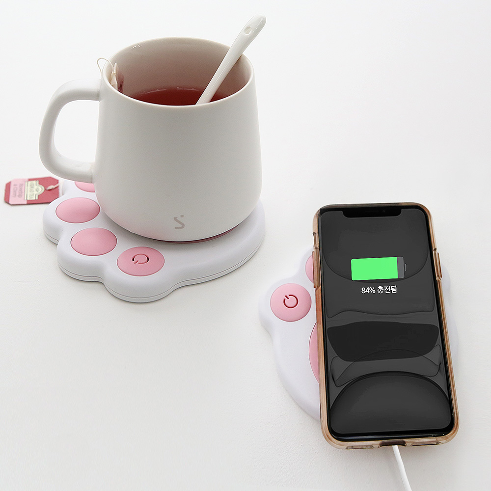 에스모도 201 고양이 발바닥 컵 워머 겸용 고속무선충전기 (SMODO-201)