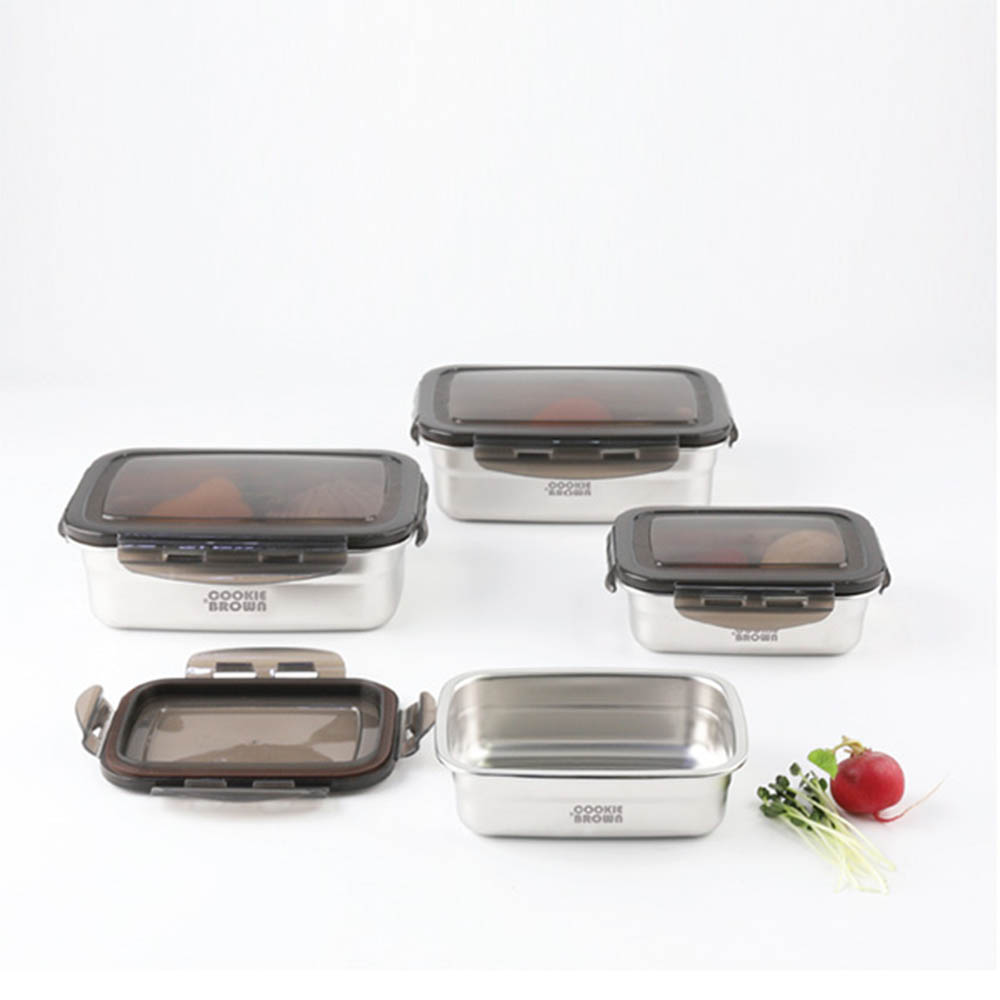 쿠키브라운 스테인레스밀폐용기 사각4종