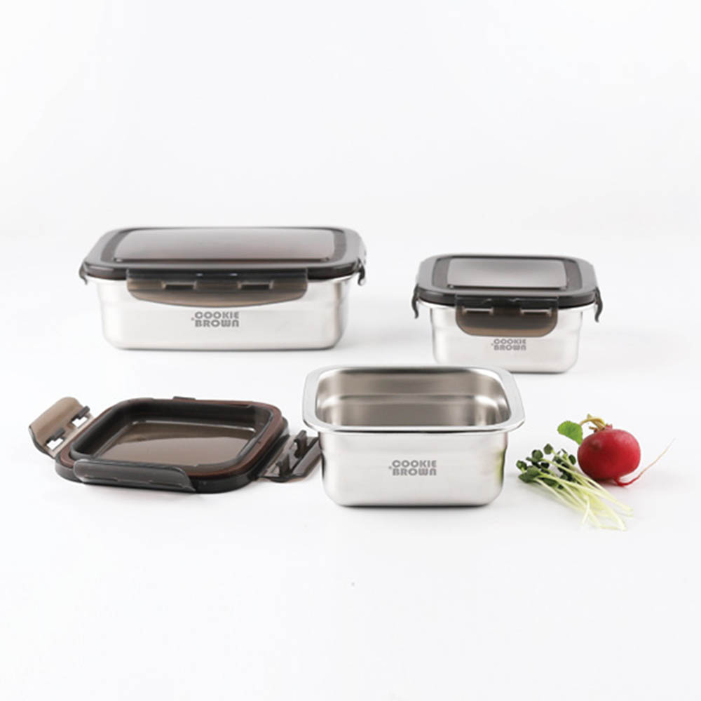 쿠키브라운 스테인레스밀폐용기 사각3종