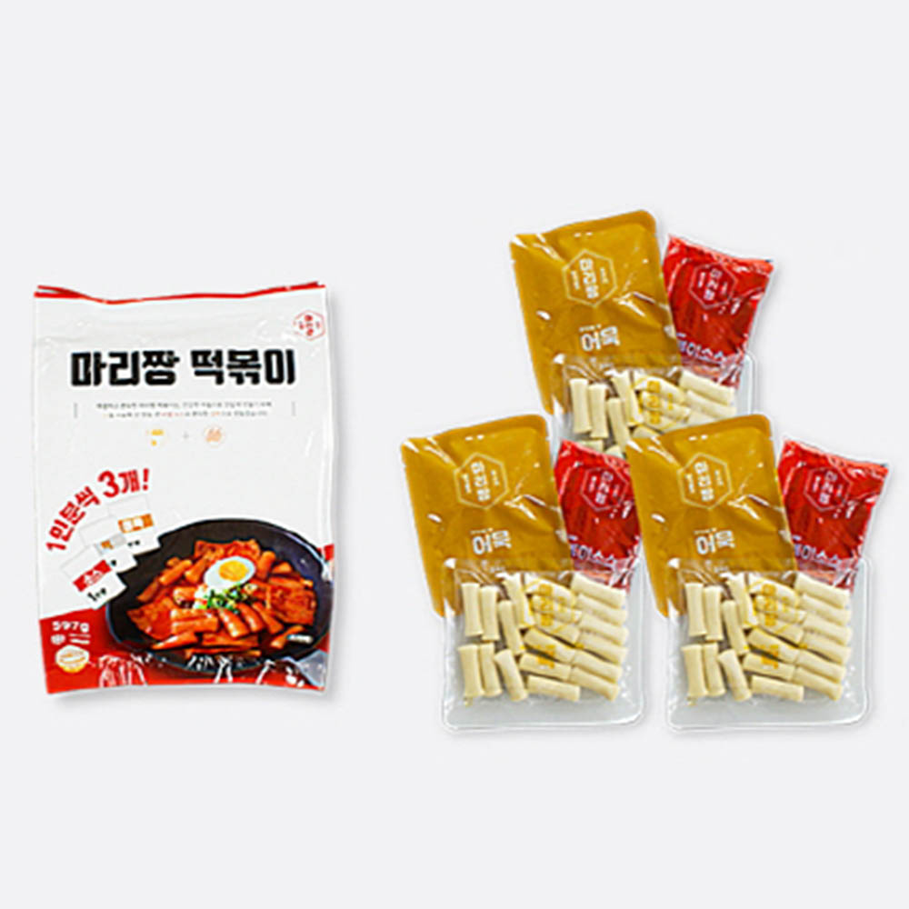 마리짱 빨간 국물떡볶이 3인분 (어묵 + 비법소스 +밀떡 1인분 3팩)