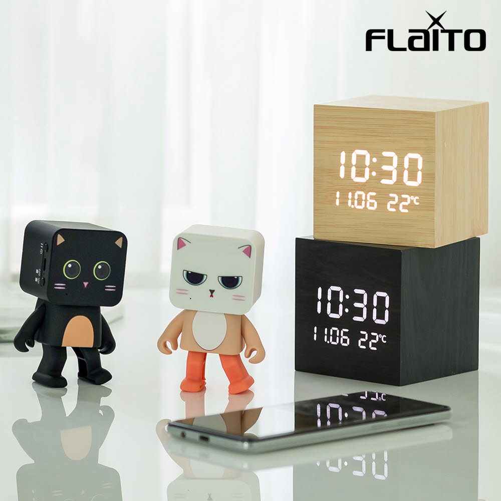 플라이토 큐브 플러스 LED 탁상시계 + 댄싱스피커 세트