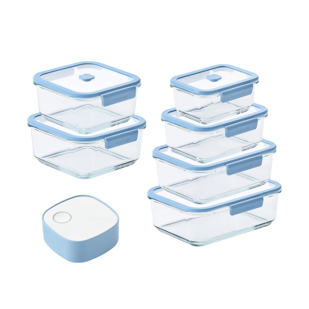 [네오플램] 베큐씰 내열유리 진공 밀폐용기 6종+진공펌프 세트 (570ml*1+950ml*1+1500ml*1+2300ml*1+정1000ml*1+정1500ml+진공 펌프)