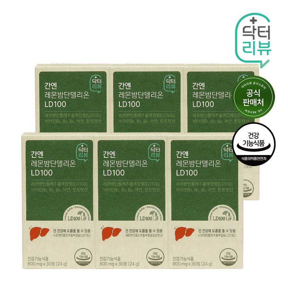 (6개월분) [닥터리뷰] 간엔 레몬밤 단델리온 LD100 800mg x 30정 간건강 비타민 아연 판토텐산 6박스
