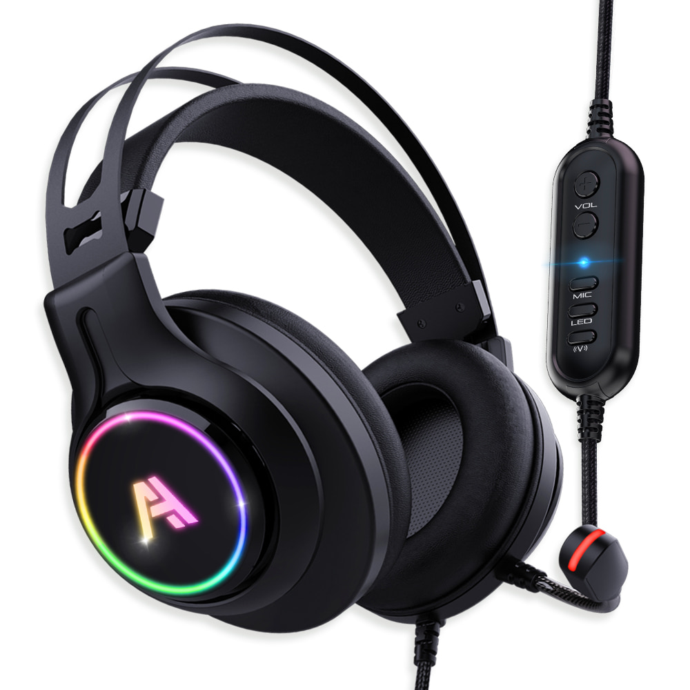 가상 7.1 채널 진동 RGB 마이크 게이밍 헤드셋 AG0501 블랙