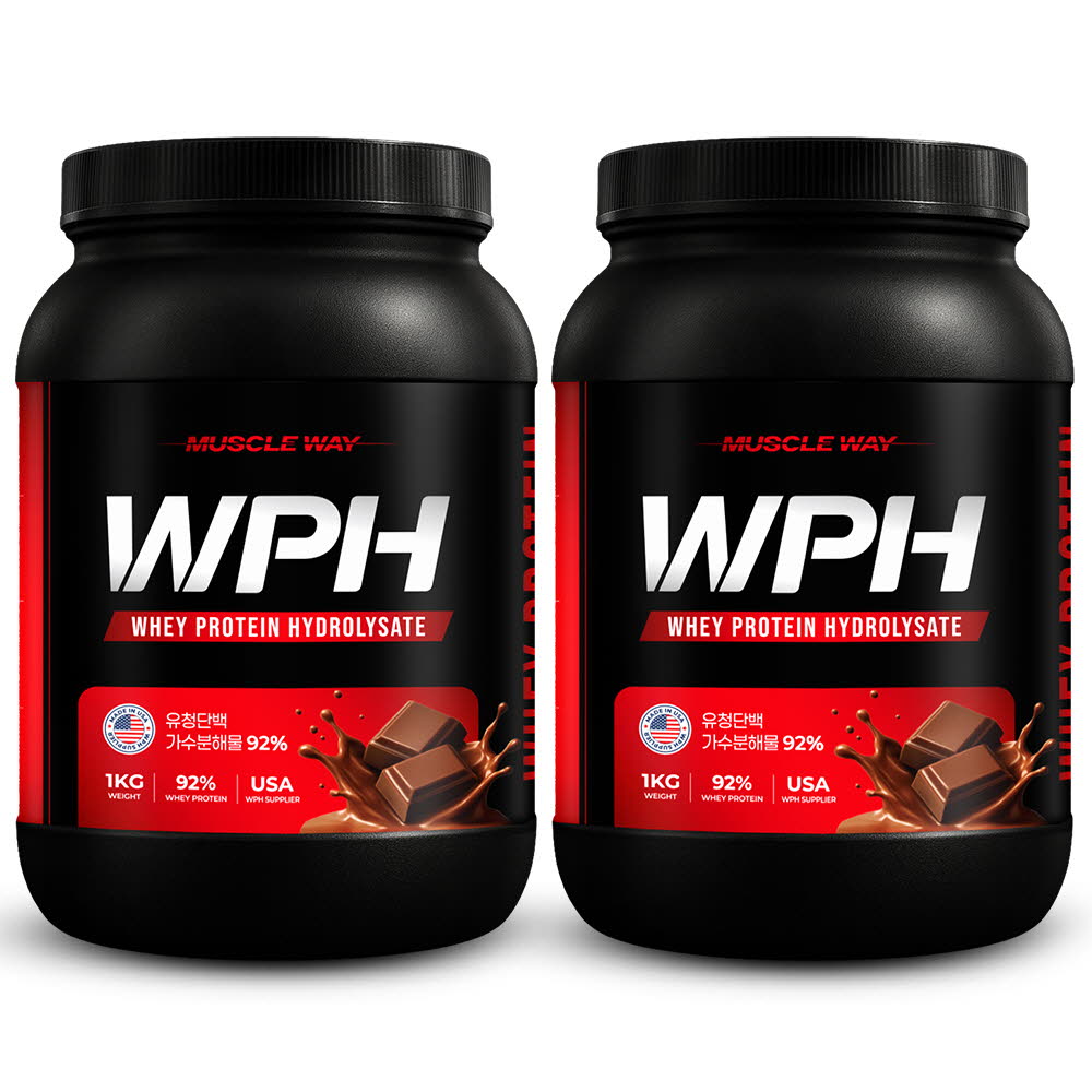머슬웨이 WPH 92% 초코맛 가수분해유청단백질 프로틴 보충제 1kg 2개