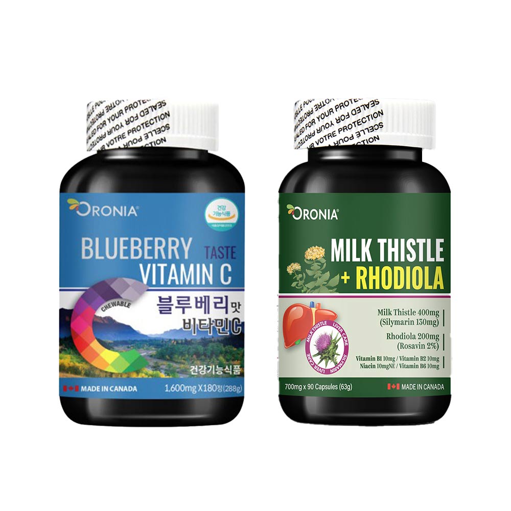 오로니아 블루베리맛비타민C(츄어볼)90정+밀크씨슬+로디올라90C 선물세트