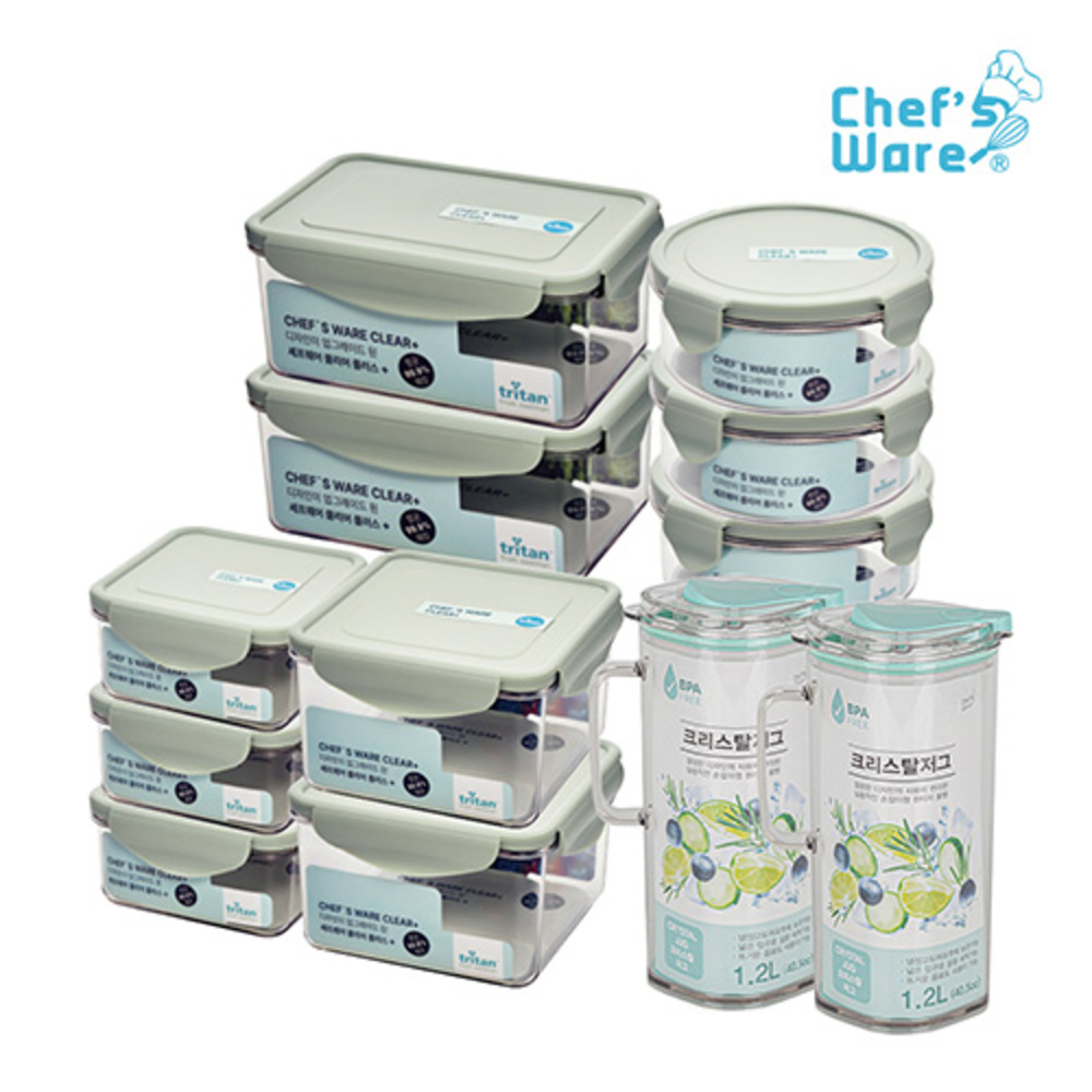 셰프웨어 클리어 플러스 트라이탄 밀폐용기 & 원터치 냉장고 물병 12조세트 DYC-PCT-MIX-12P