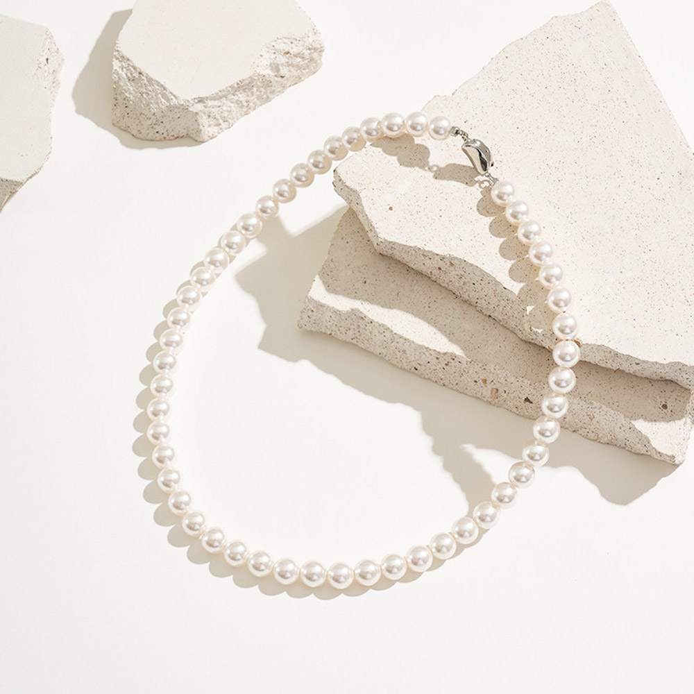 데일리 레이어드 실버 크리스 4mm 진주 목걸이