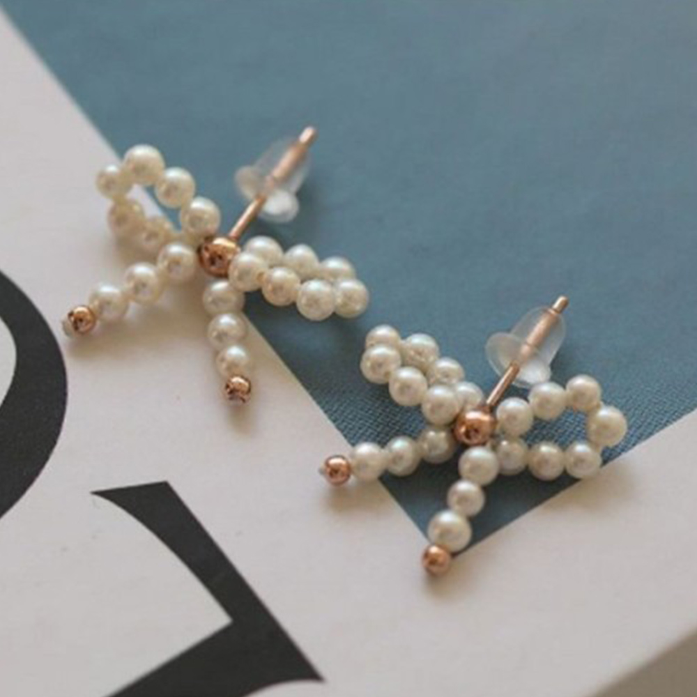 14K 담수진주 리본귀걸이