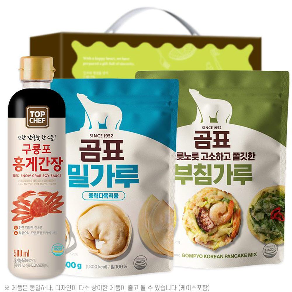 탑셰프홍게간장500ml 곰표밀가루500g 부침가루500g(3종)