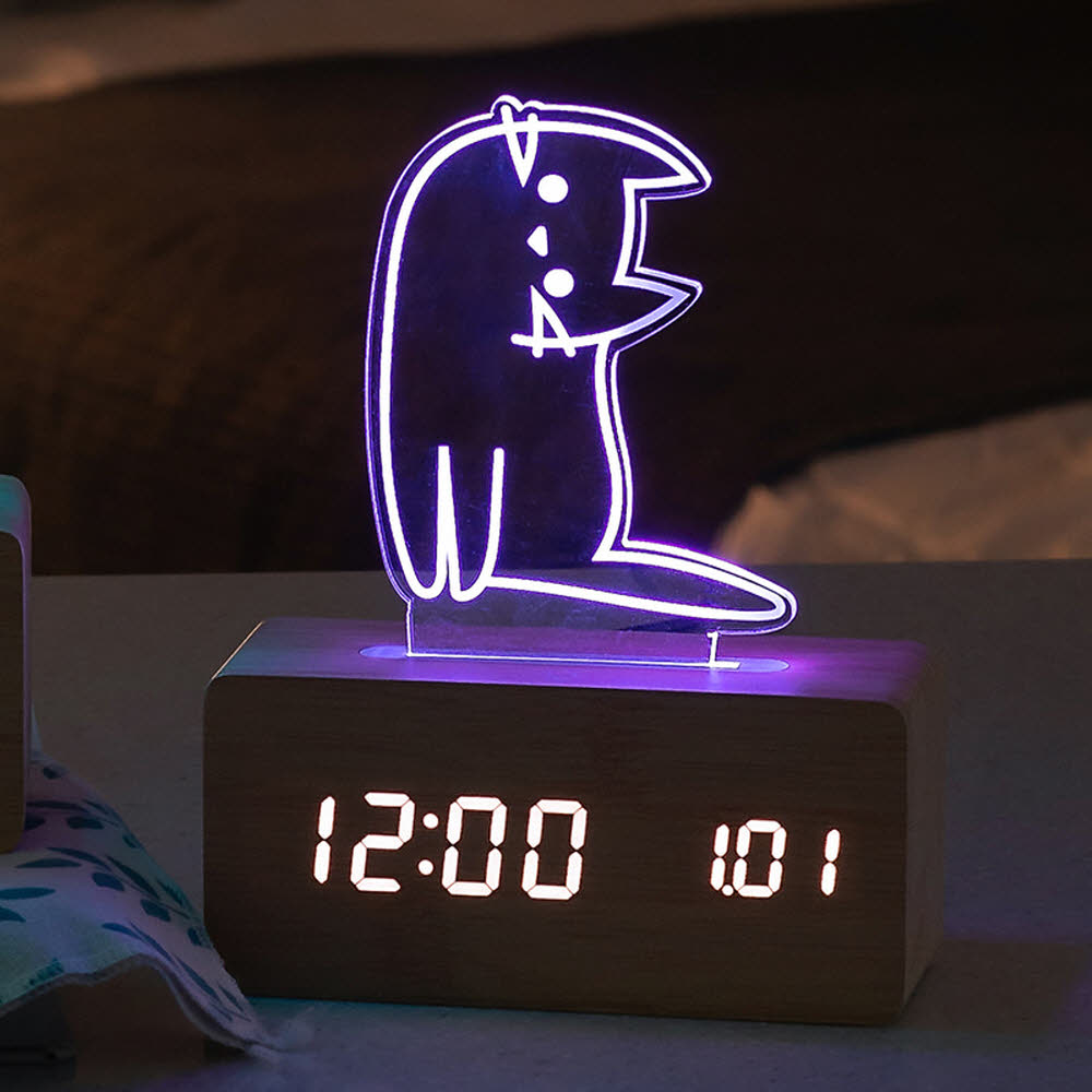 플라이토 우드냥 무드등 인테리어 LED 탁상시계