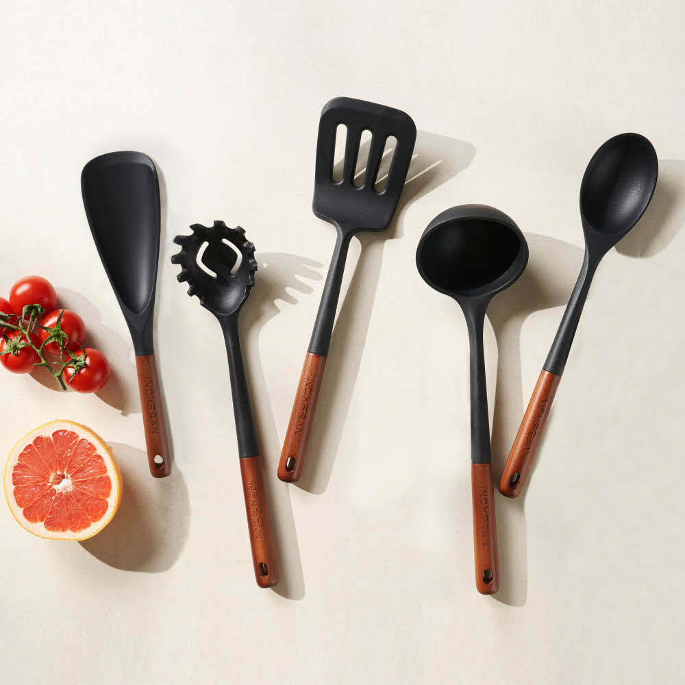 이녹스프랑 클리나리오 실리콘 조리도구 세트 6종 (구성 : 국자,뒤집개,볶음주걱,면국자,요리스푼,거치대)