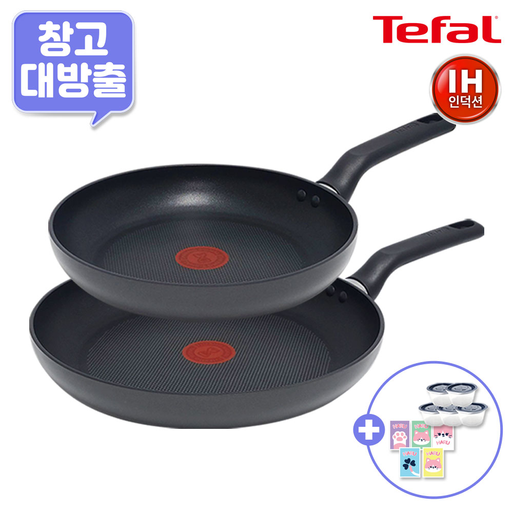 [11월한정특가] [창고대방출] [테팔] 인덕션 델리커시 티타늄 프라이팬 2종 세트(24+28)+[사은품] GF 보관용기 네이비*5개+셀룰로오스 스펀지 하루 5P 세트