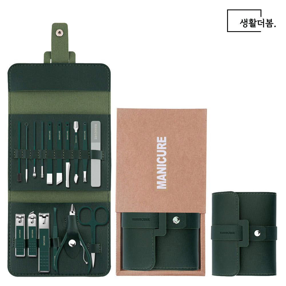 생활더봄 파스텔 가죽 손톱깎이 세트 네일케어도구 16종 5colors