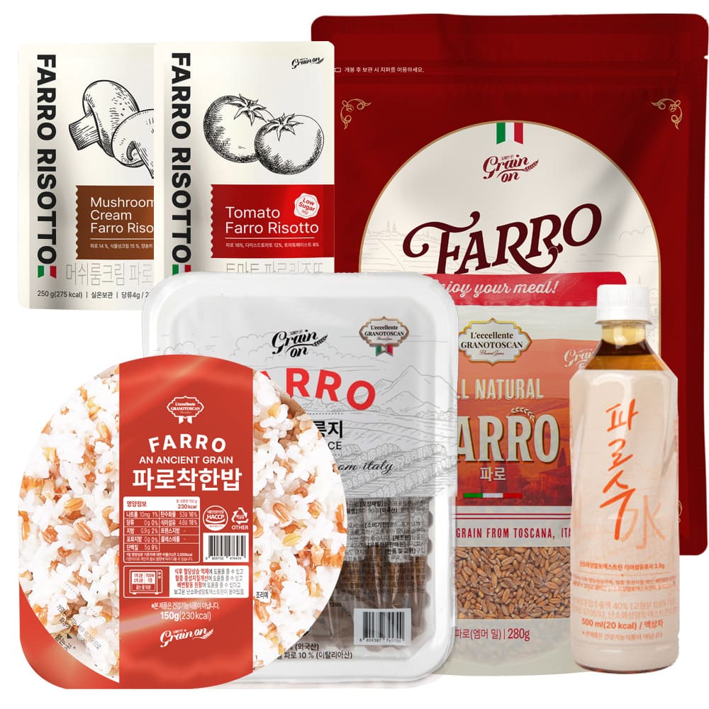 [파로 실속 세트 SET] 착한밥(150gX6개입)+누릉지(33gX20ea)+리조또(250gX4ea)+엠머밀2kg (엠머밀280g + 파로수500ml 2병증정)