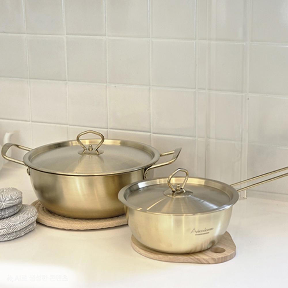 아비스 IH 티타늄코팅 스텐 2종F 세트 (편수18+전골24cm)