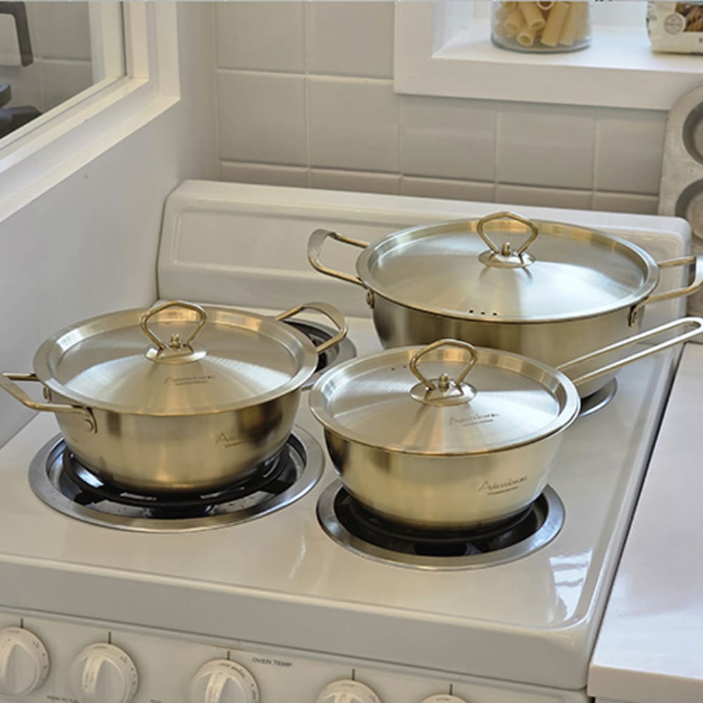 아비스 IH 티타늄코팅 스텐 3종D 세트 (편수18+양수20+전골24cm)