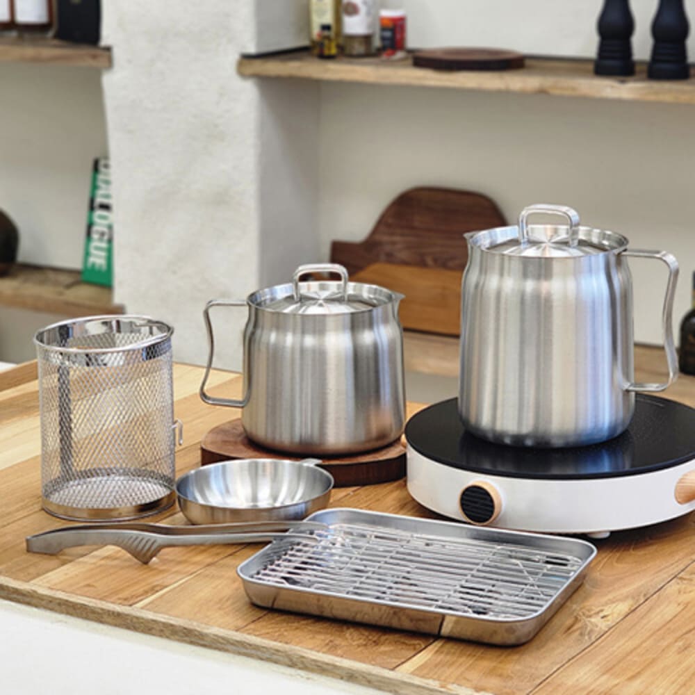 아비스 올스텐 멀티 캐틀팟 7종 세트 (스텐케틀+스텐뚜껑+스텐거름채반+스텐기름거름망+스텐바트+튀김렉+조리용핀셋)