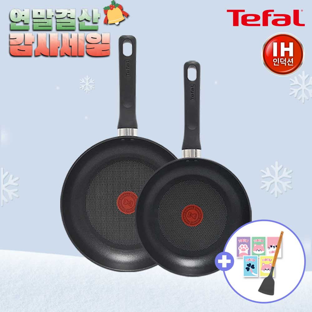 [12월한정특가] [테팔] 인덕션 델리커시 티타늄 프라이팬 2종(22+24)+[사은품] GF셀룰로오스 스펀지 하루 5P 세트+우드 실리콘 뒤집개