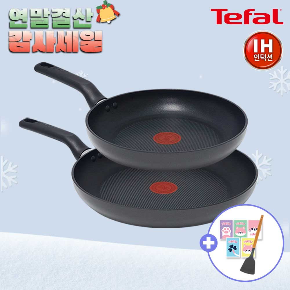 [12월한정특가] [테팔] 인덕션 델리커시 티타늄 프라이팬 2종(24+28)+[사은품] GF셀룰로오스 스펀지 하루 5P 세트+우드 실리콘 뒤집개