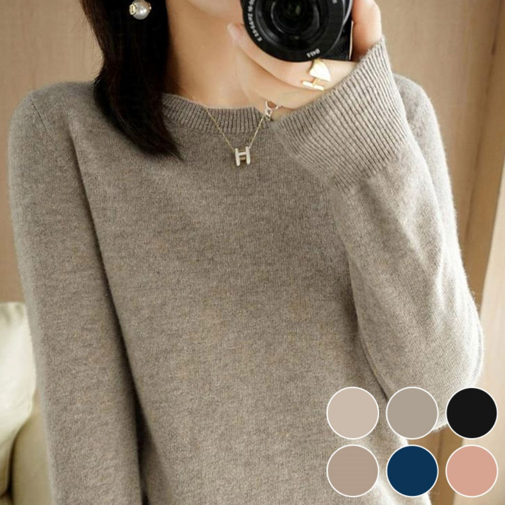 라운드 부드러운 슬림 간절기 긴팔 여성 니트 티셔츠