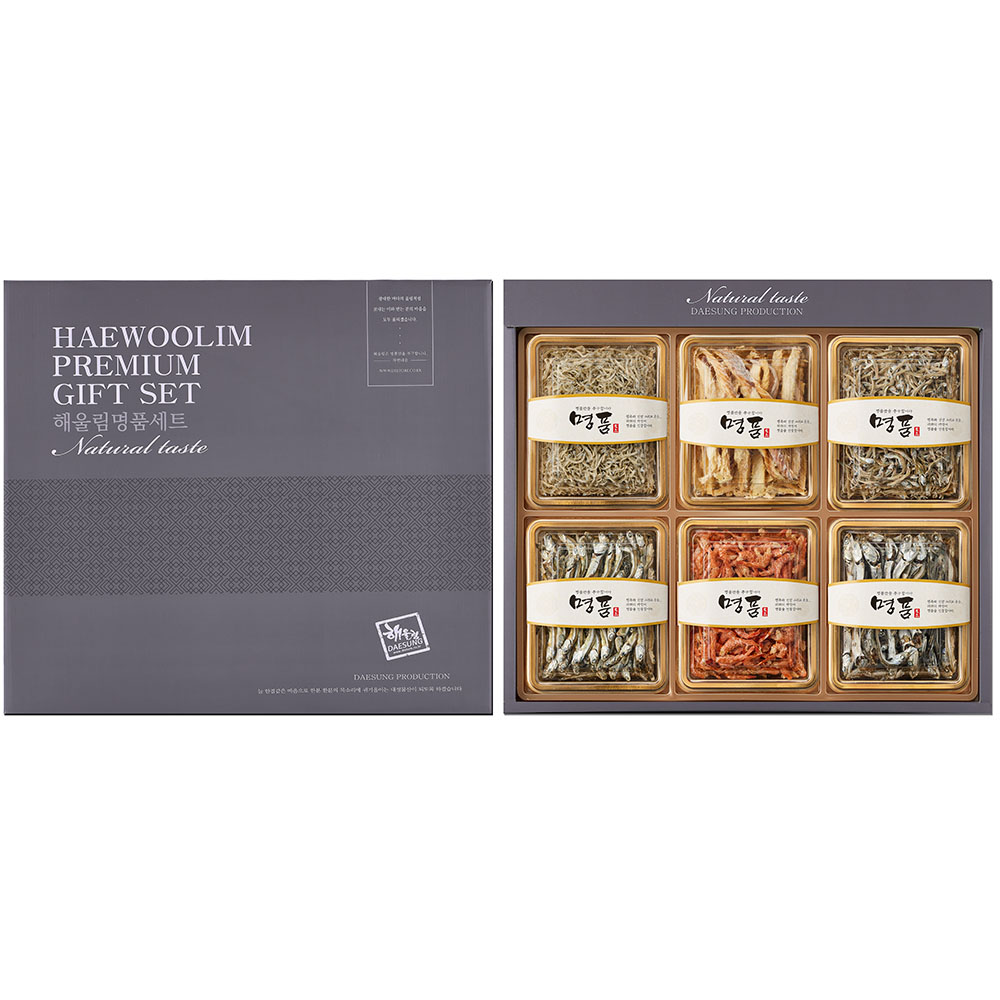 [해울림] 특별한 멸치 선물세트 4호/세멸(볶음용멸치) 140g / 소멸(볶음용멸치) 120g / 중멸(조림용멸치) 110g / 대멸(국물용멸치) 100g / 황태채 70g / 꽃새우 70g