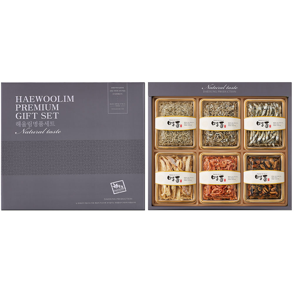 [해울림] 특별한 멸치 선물세트 6호/세멸(볶음용멸치) 140g / 소멸(볶음용멸치) 120g / 중멸(조림용멸치) 110g / 황태채 70g / 꽃새우 70g / 홍합살 250g