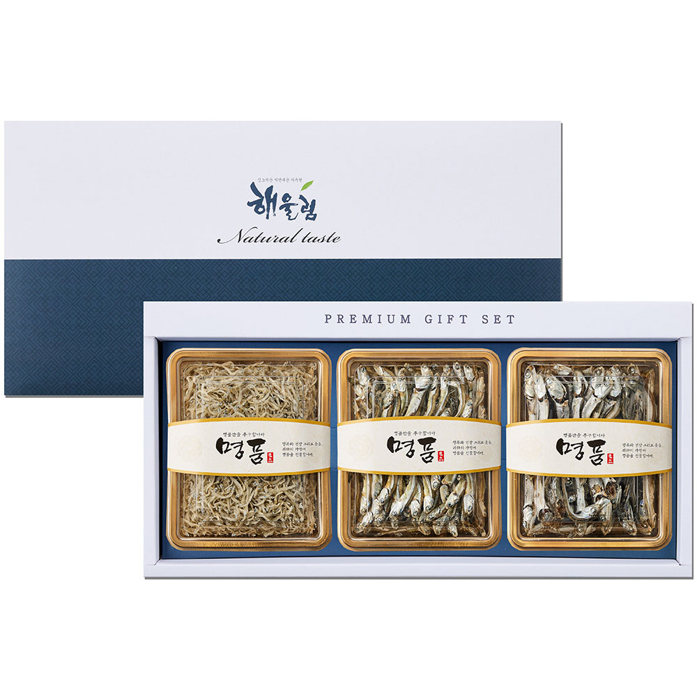 [해울림] 행복한 멸치 선물세트 3호/세멸(볶음용멸치) 140g / 중멸(조림용멸치) 110g / 대멸(국물용멸치) 100g