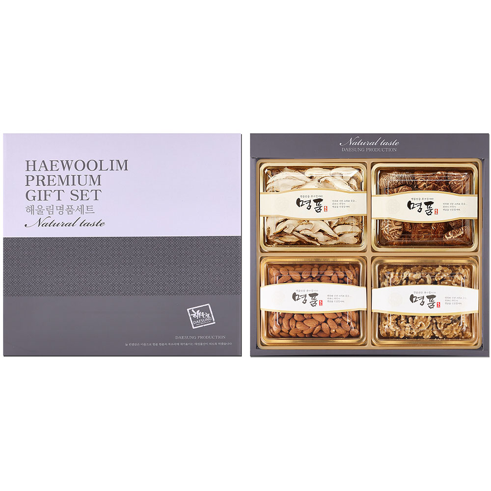 [해울림] 특별한 버섯 선물세트 3호/표고슬라이스 35g / 화고 40g / 호 두 200g / 아몬드 300g